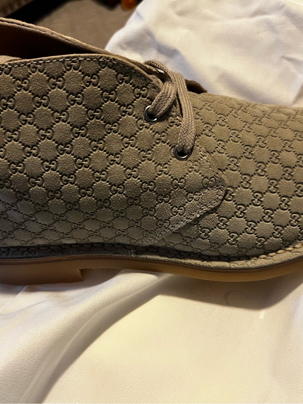 Gucci Men's Taupe Suede Chukka Boots with Monogram 10